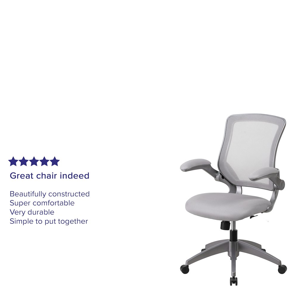 Mid-Back Gray Mesh Swivel Task Office Chair with Gray Frame and Flip-Up Arms. Picture 5