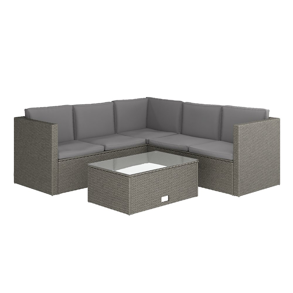 L-Shaped Sectional with Coffee Table in Gray Wicker PE Rattan, Gray Cushions. Picture 1