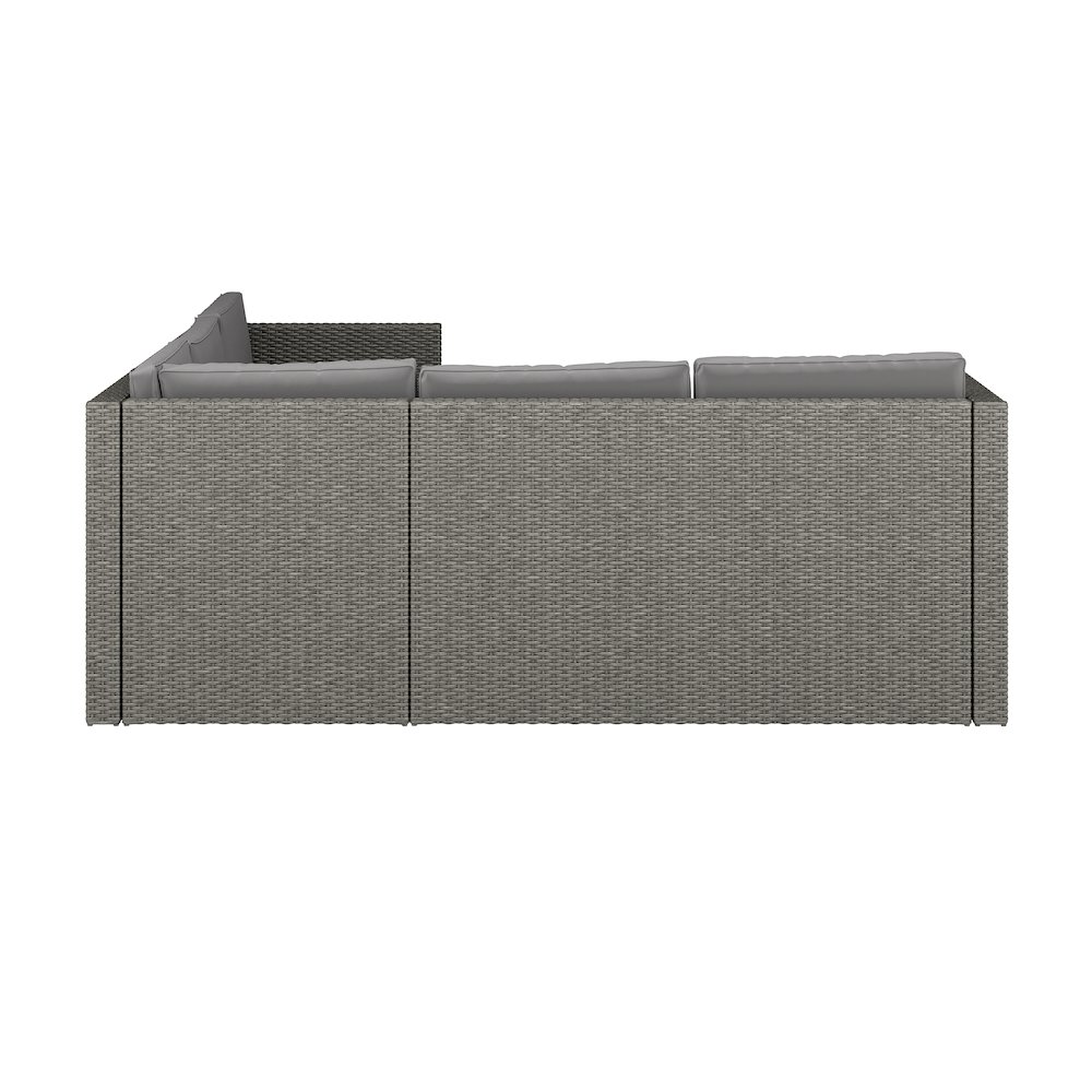 L-Shaped Sectional with Coffee Table in Gray Wicker PE Rattan, Gray Cushions. Picture 9