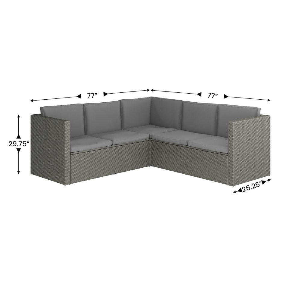 L-Shaped Sectional with Coffee Table in Gray Wicker PE Rattan, Gray Cushions. Picture 5