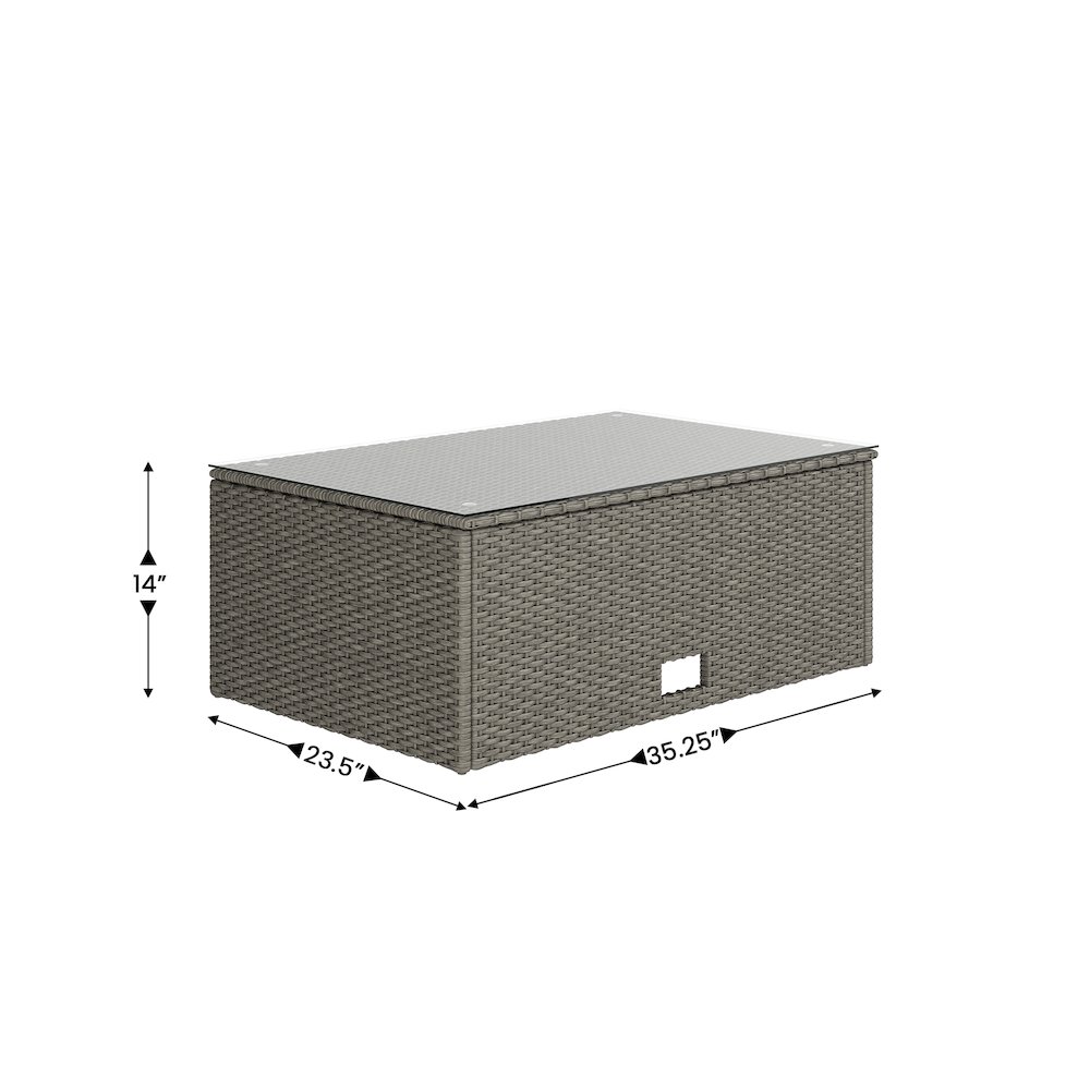 L-Shaped Sectional with Coffee Table in Gray Wicker PE Rattan, Gray Cushions. Picture 6