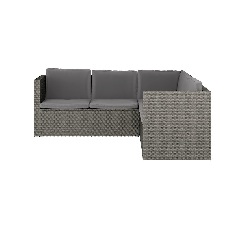 L-Shaped Sectional with Coffee Table in Gray Wicker PE Rattan, Gray Cushions. Picture 13