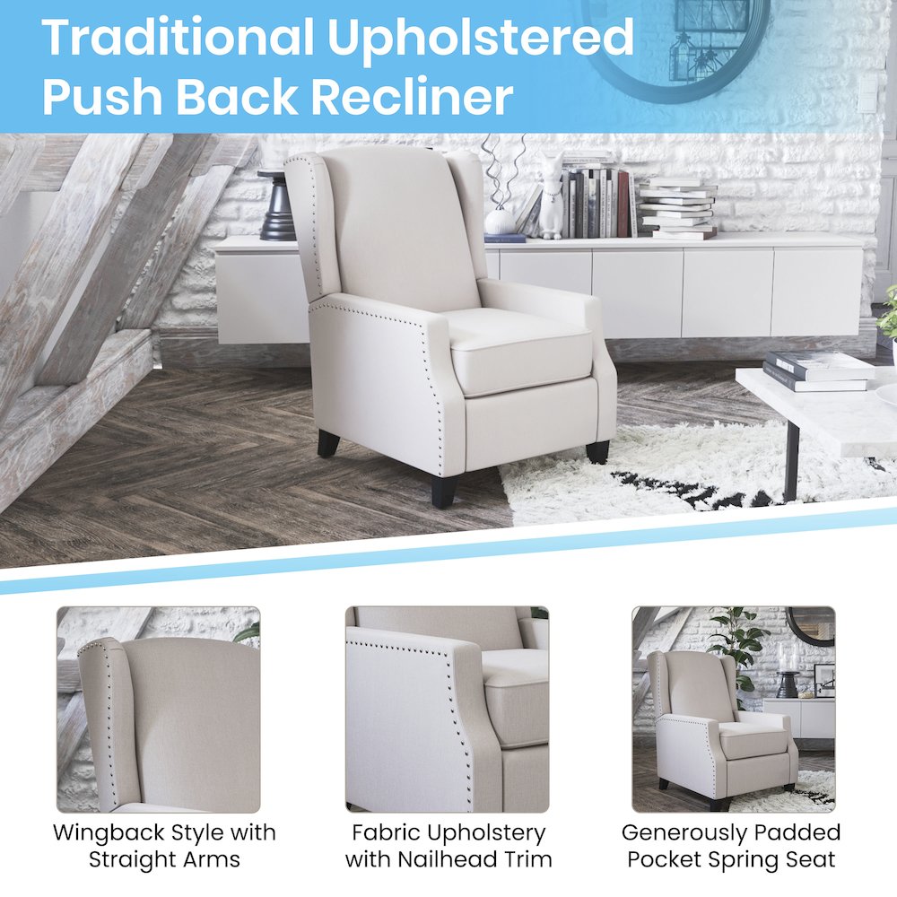 Traditional Slim Push Back Recliner Chair. Picture 4