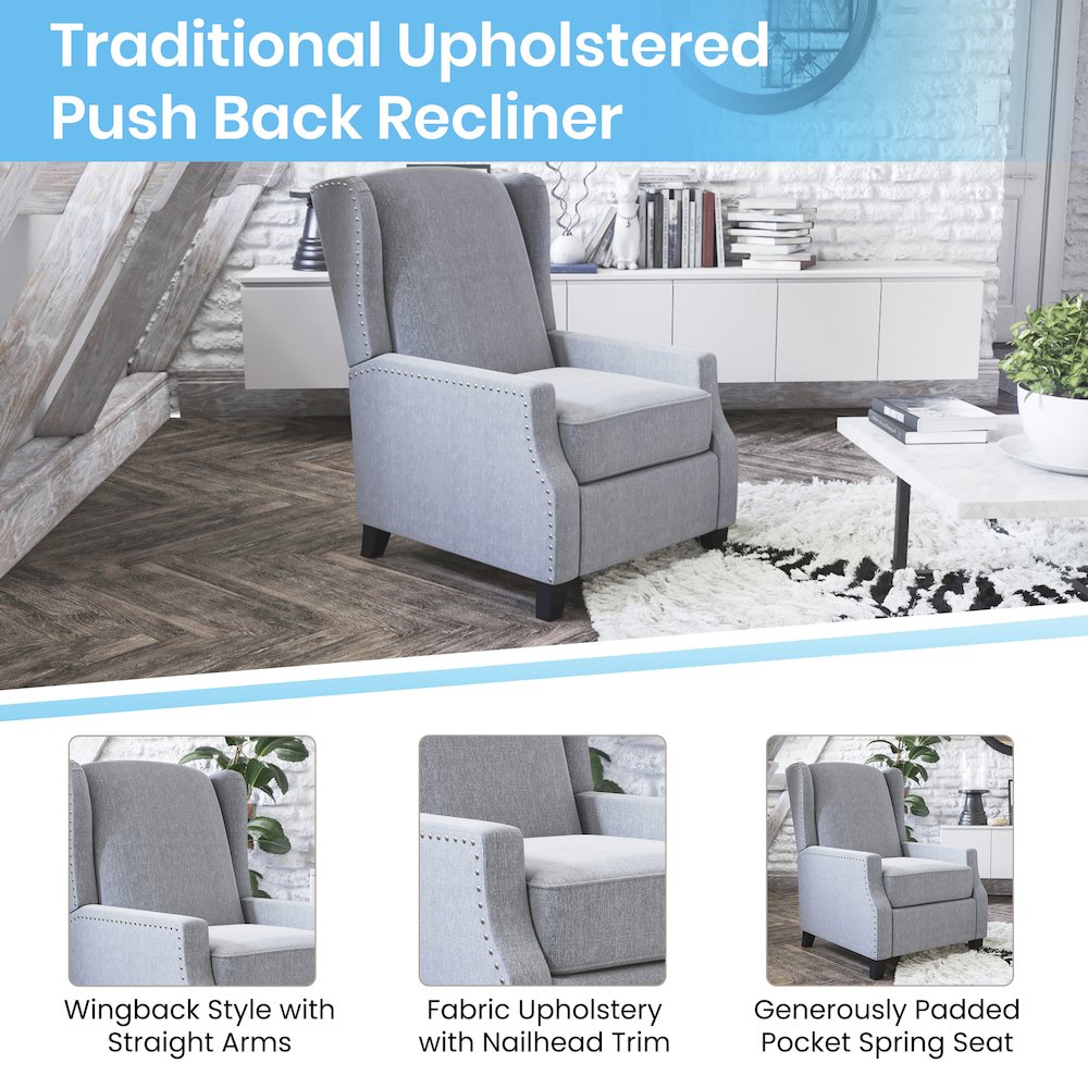 Traditional Slim Push Back Recliner Chair. Picture 4