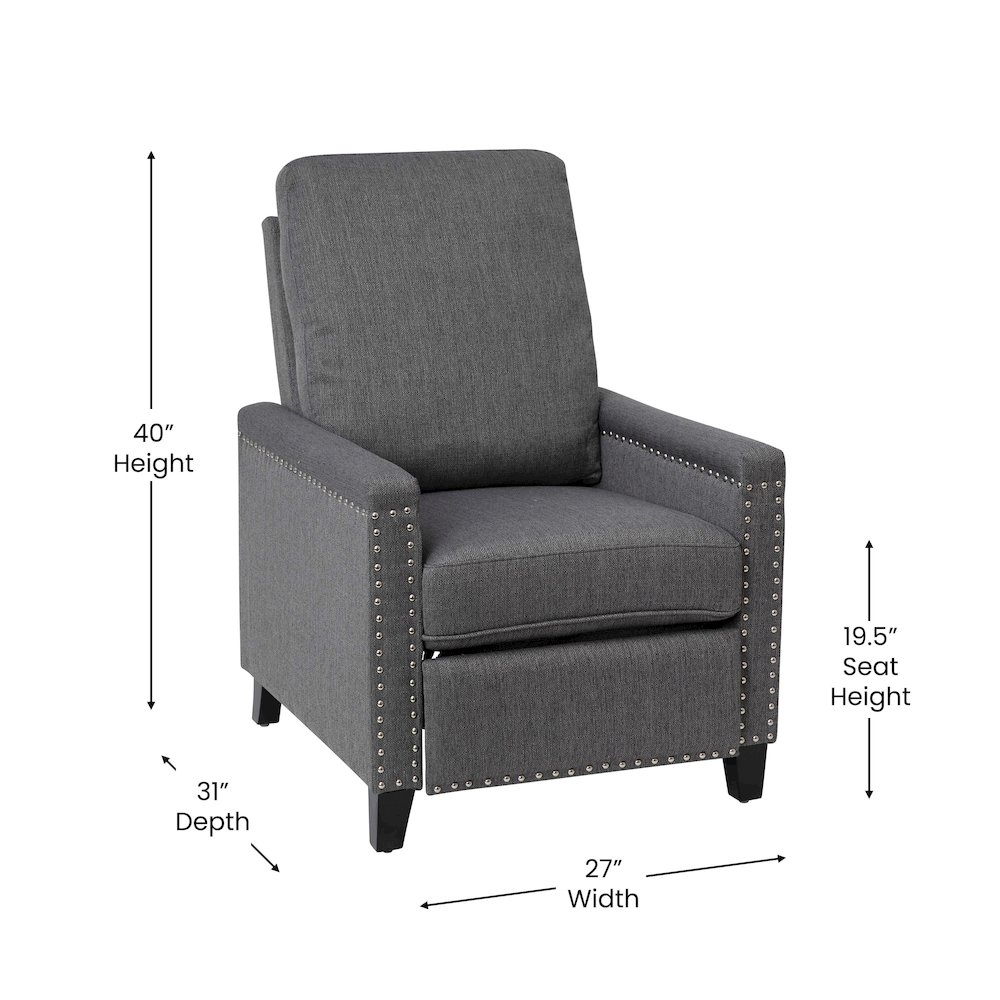 Push Back Recliner Chair - Pillow Back Recliner - Gray Fabric Upholstery. Picture 5