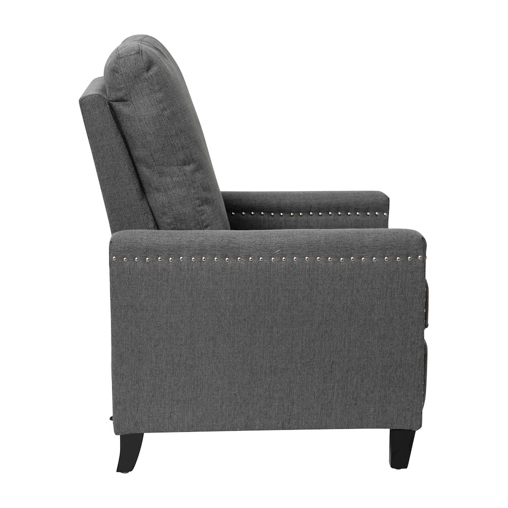Push Back Recliner Chair - Pillow Back Recliner - Gray Fabric Upholstery. Picture 8