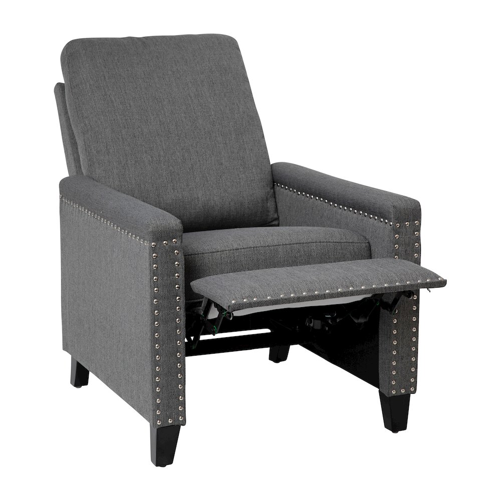 Push Back Recliner Chair - Pillow Back Recliner - Gray Fabric Upholstery. Picture 7