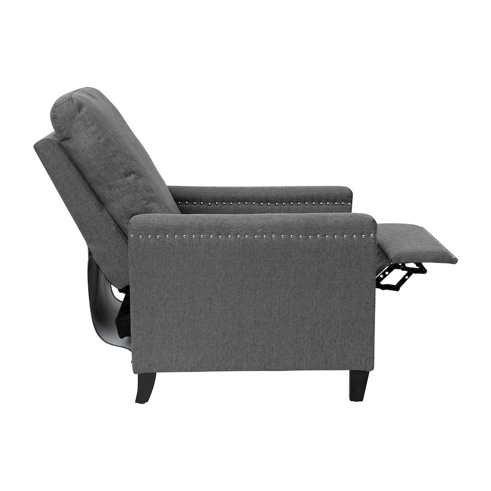 Push Back Recliner Chair - Pillow Back Recliner - Gray Fabric Upholstery. Picture 11