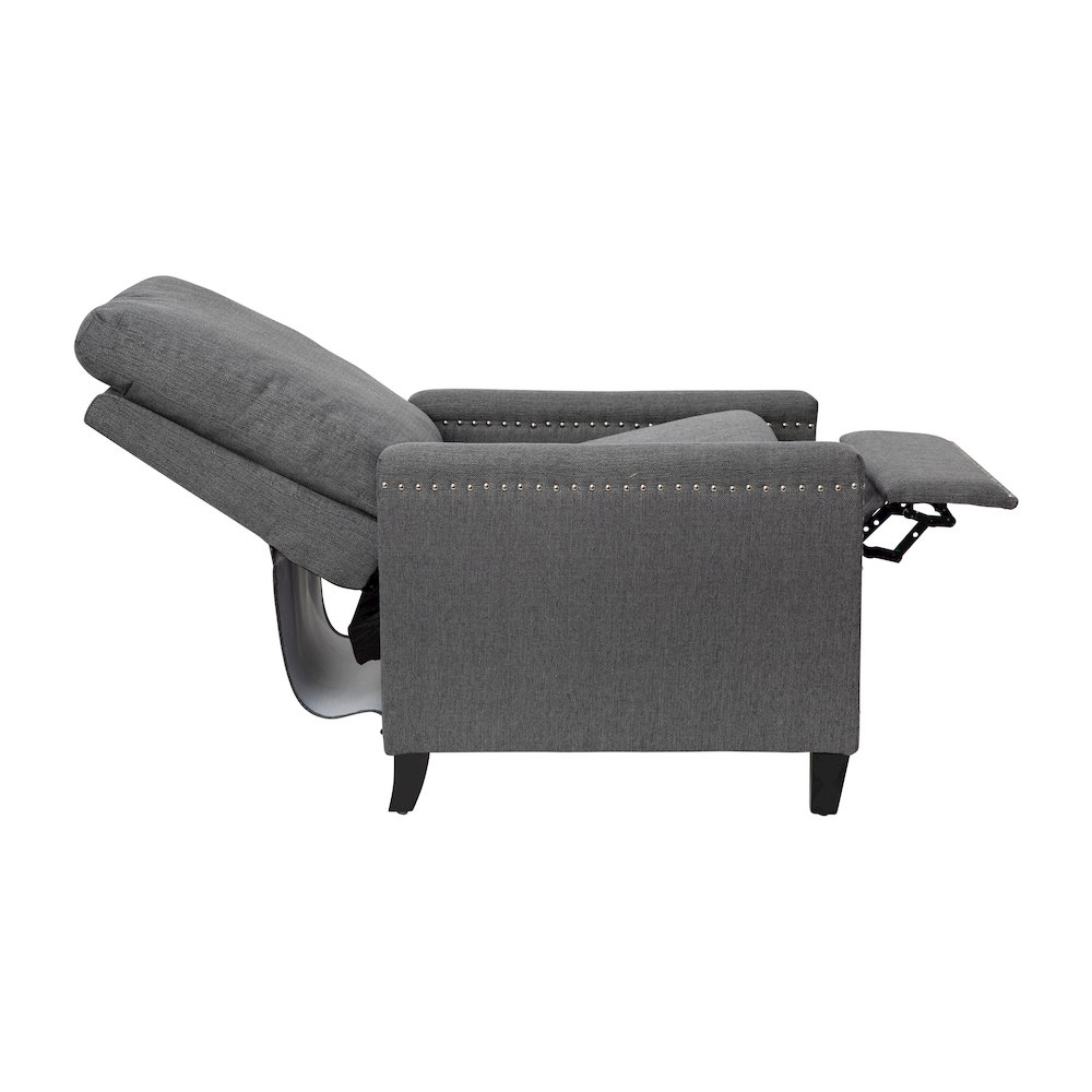 Push Back Recliner Chair - Pillow Back Recliner - Gray Fabric Upholstery. Picture 12