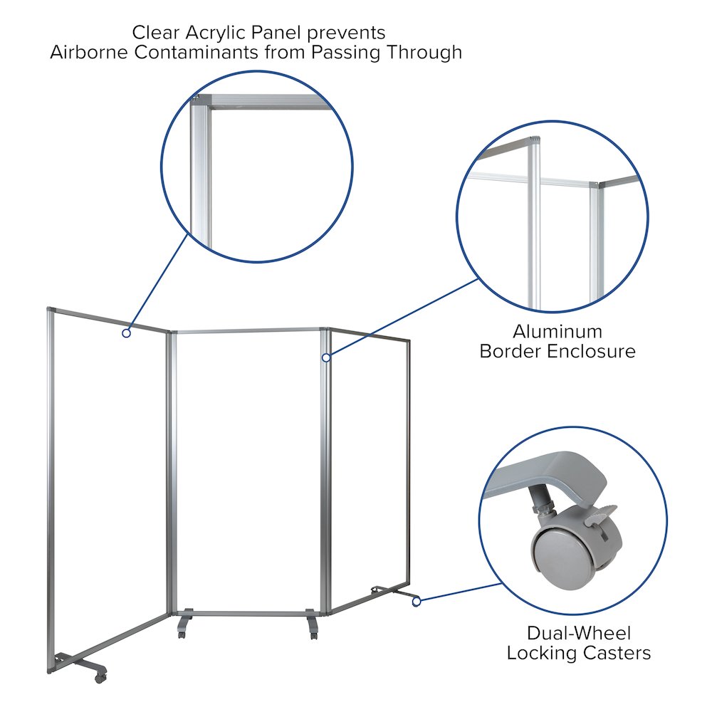 Acrylic Mobile Partition with Lockable Casters, 72"H x 36"L. Picture 5