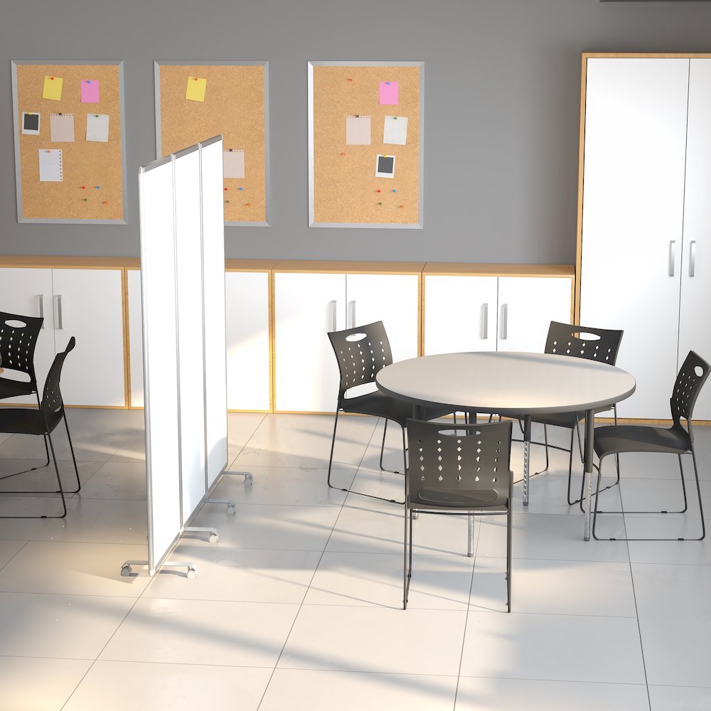 Mobile Magnetic Whiteboard Partition with Lockable Casters, 72"H x 24"W. Picture 2