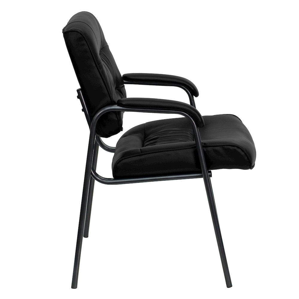 Black Executive Side Reception Chair with Titanium Gray Powder Coated Frame. Picture 9