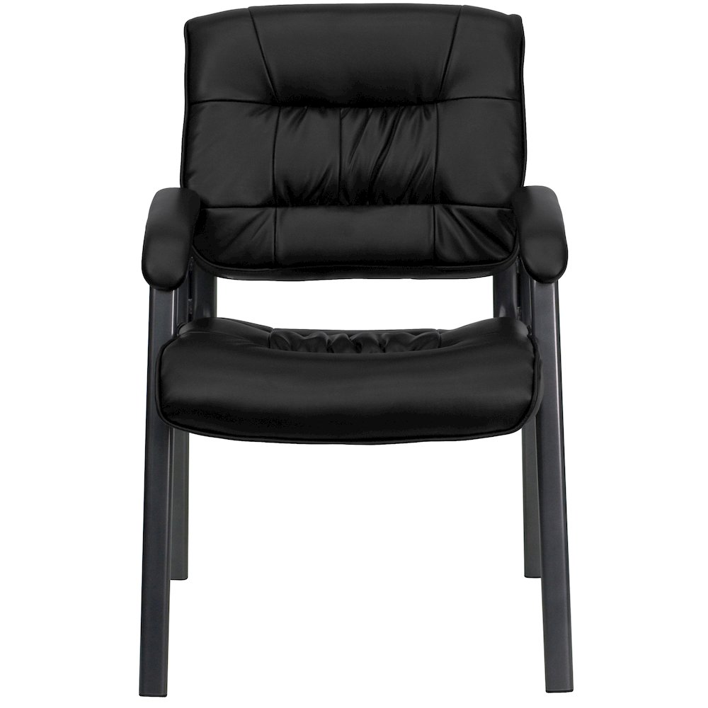 Black Executive Side Reception Chair with Titanium Gray Powder Coated Frame. Picture 10