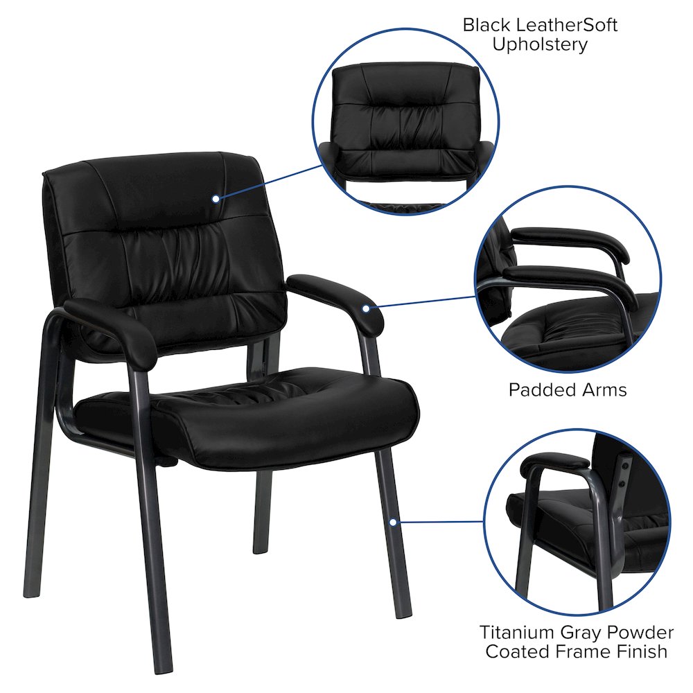 Black Executive Side Reception Chair with Titanium Gray Powder Coated Frame. Picture 5
