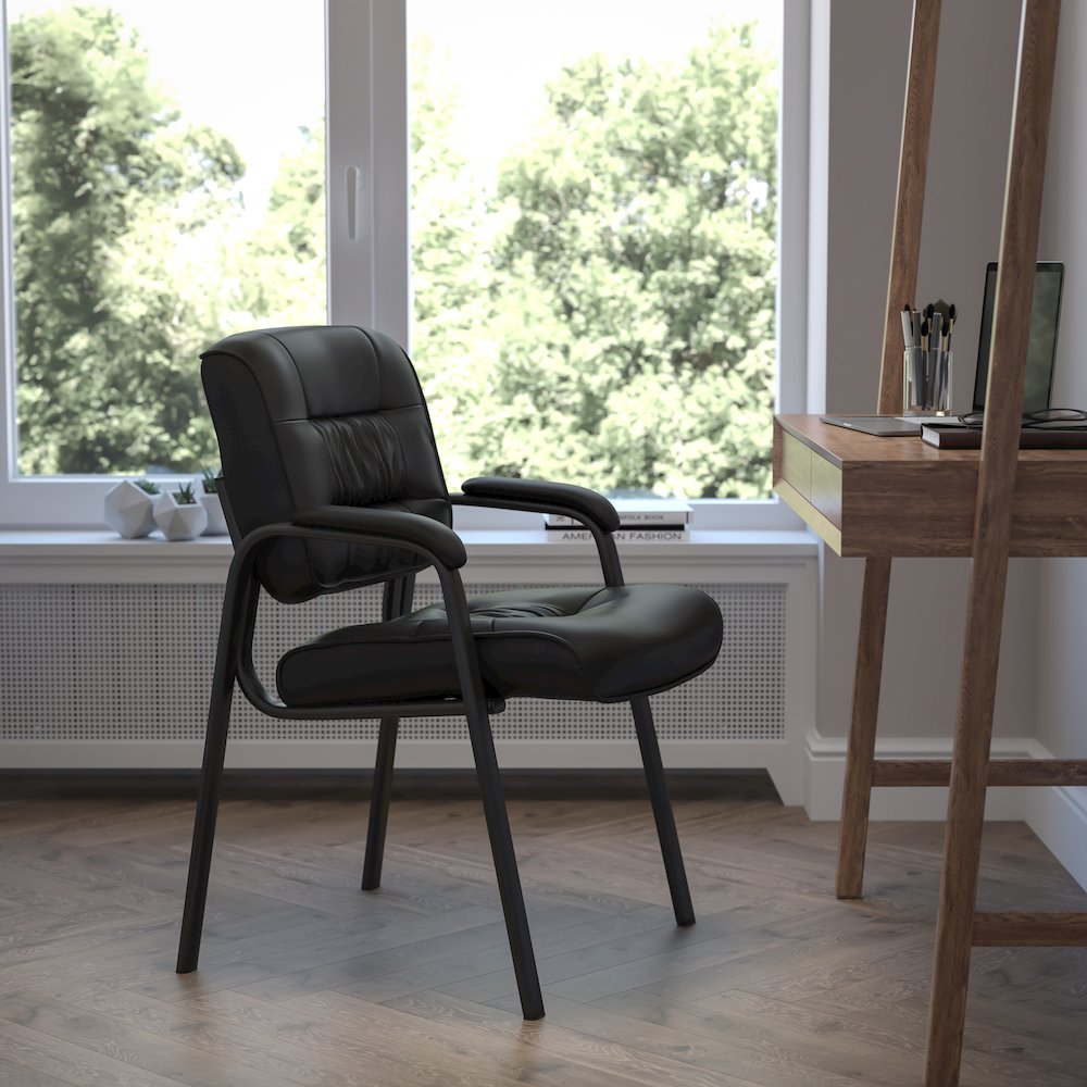 Black Executive Side Reception Chair with Titanium Gray Powder Coated Frame. Picture 2