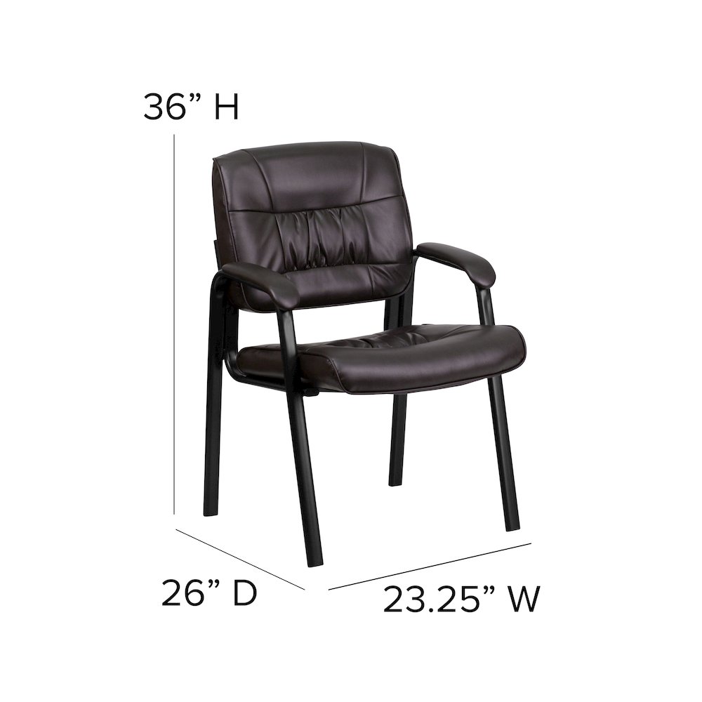 Brown LeatherSoft Executive Side Reception Chair with Black Metal Frame. Picture 6
