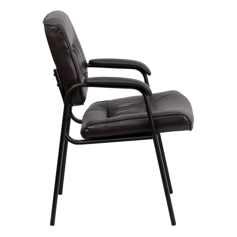 Brown LeatherSoft Executive Side Reception Chair with Black Metal Frame. Picture 9