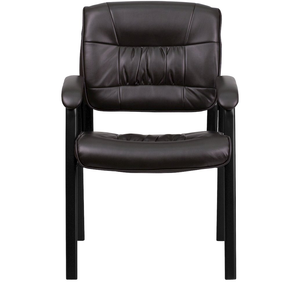 Brown LeatherSoft Executive Side Reception Chair with Black Metal Frame. Picture 10