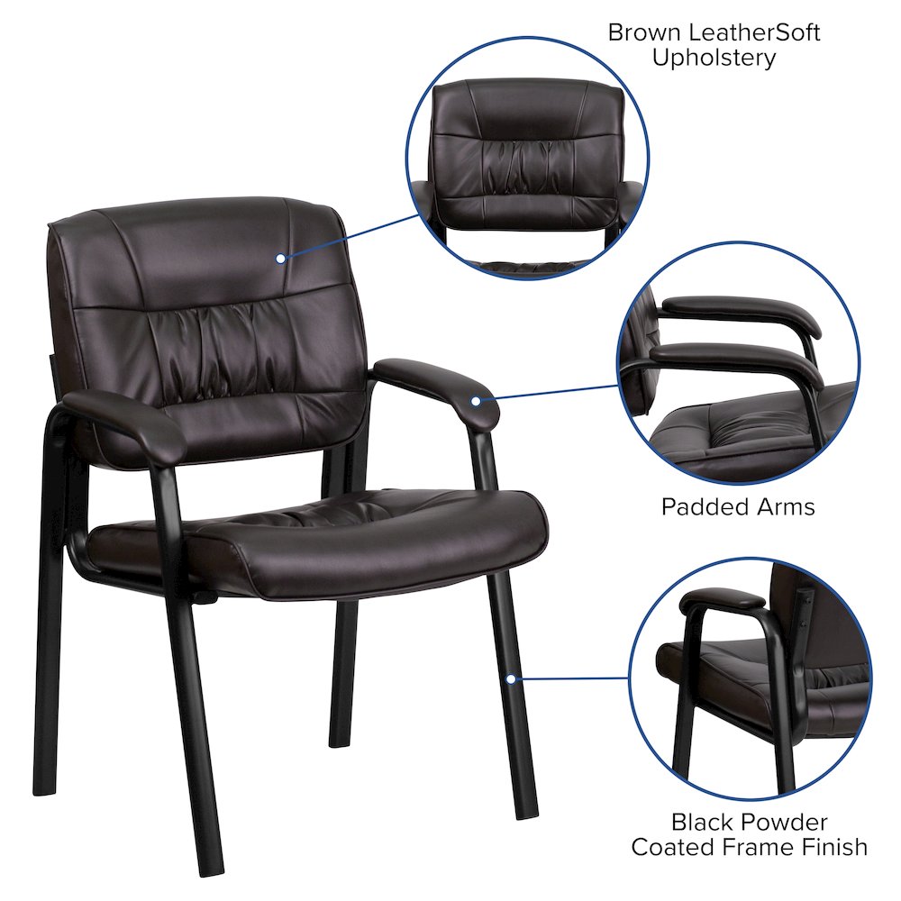 Brown LeatherSoft Executive Side Reception Chair with Black Metal Frame. Picture 5