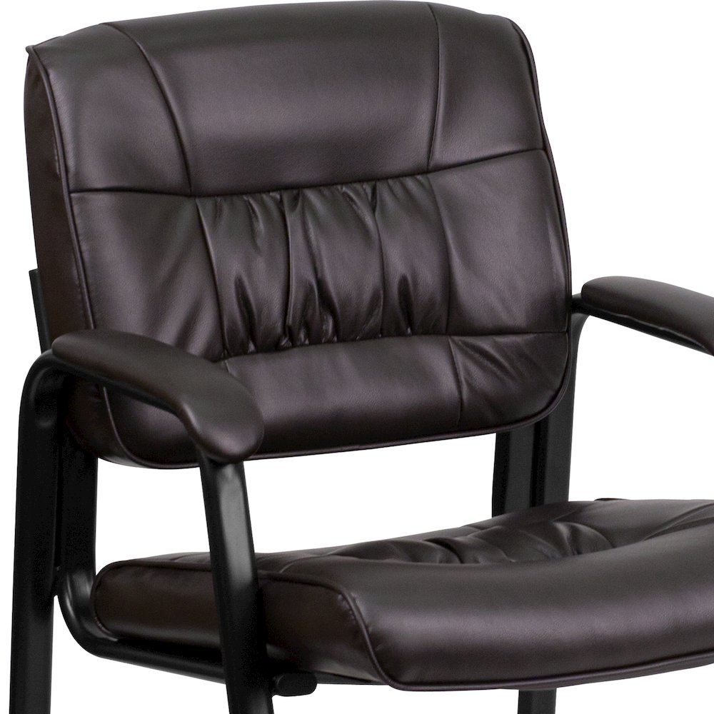 Brown LeatherSoft Executive Side Reception Chair with Black Metal Frame. Picture 11