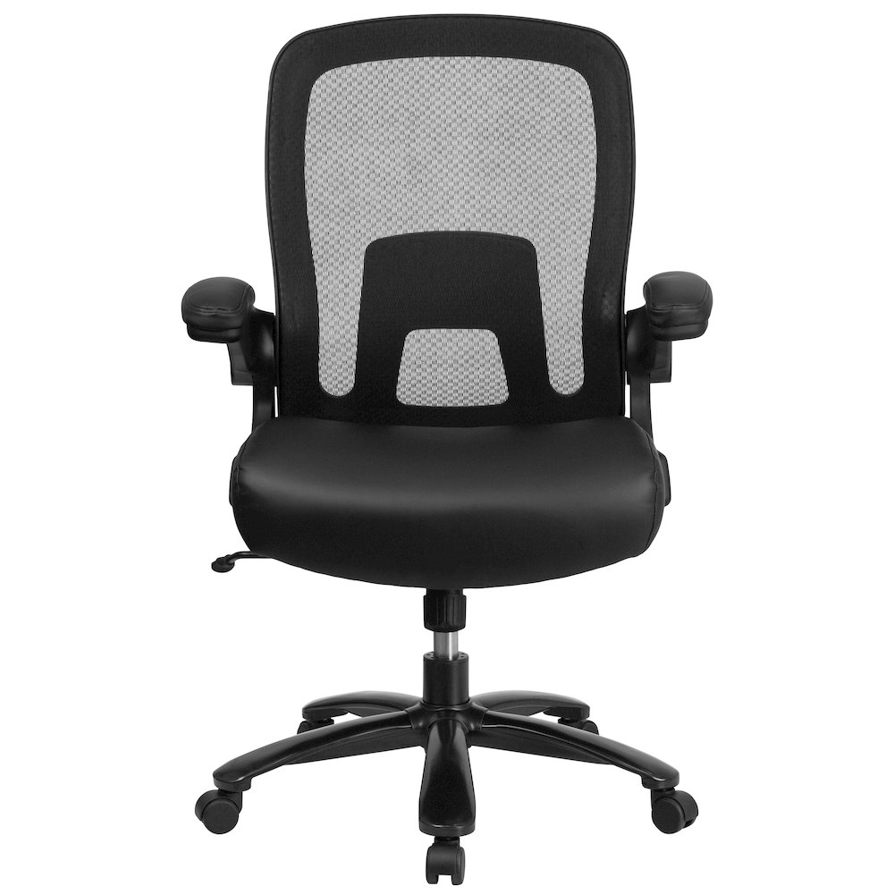 Big & Tall 500 lb. Rated Black Mesh/LeatherSoft Executive Ergonomic Office Chair with Adjustable Lumbar. Picture 5