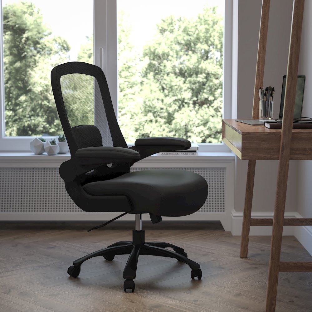 Big & Tall 500 lb. Rated Black Mesh/LeatherSoft Executive Ergonomic Office Chair with Adjustable Lumbar. Picture 7