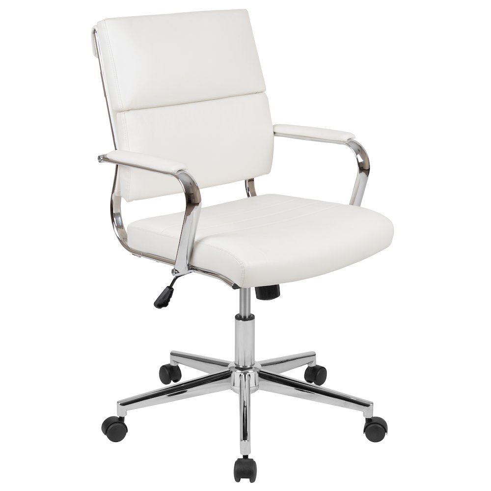 Mid-Back White LeatherSoft Contemporary Panel Executive Swivel Office Chair. Picture 1