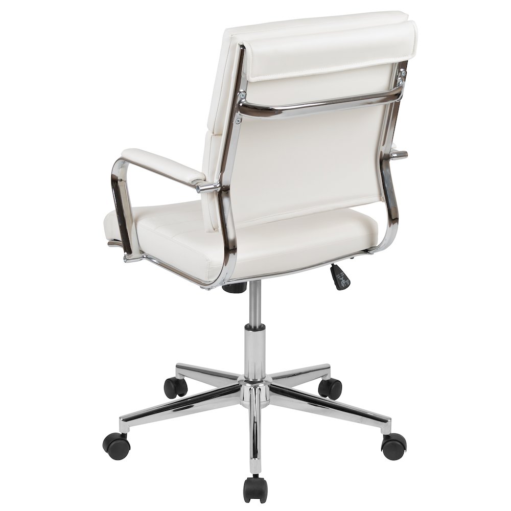 Mid-Back White LeatherSoft Contemporary Panel Executive Swivel Office Chair. Picture 4