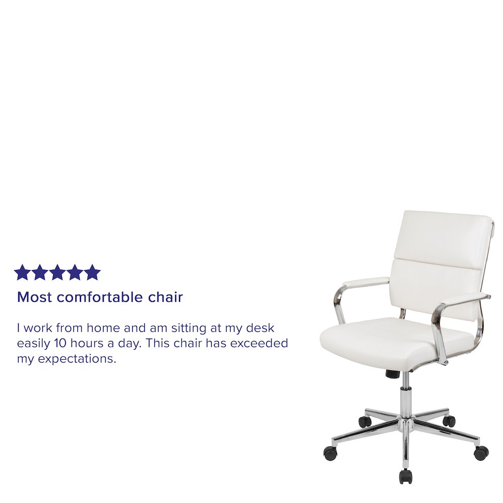 Mid-Back White LeatherSoft Contemporary Panel Executive Swivel Office Chair. Picture 12