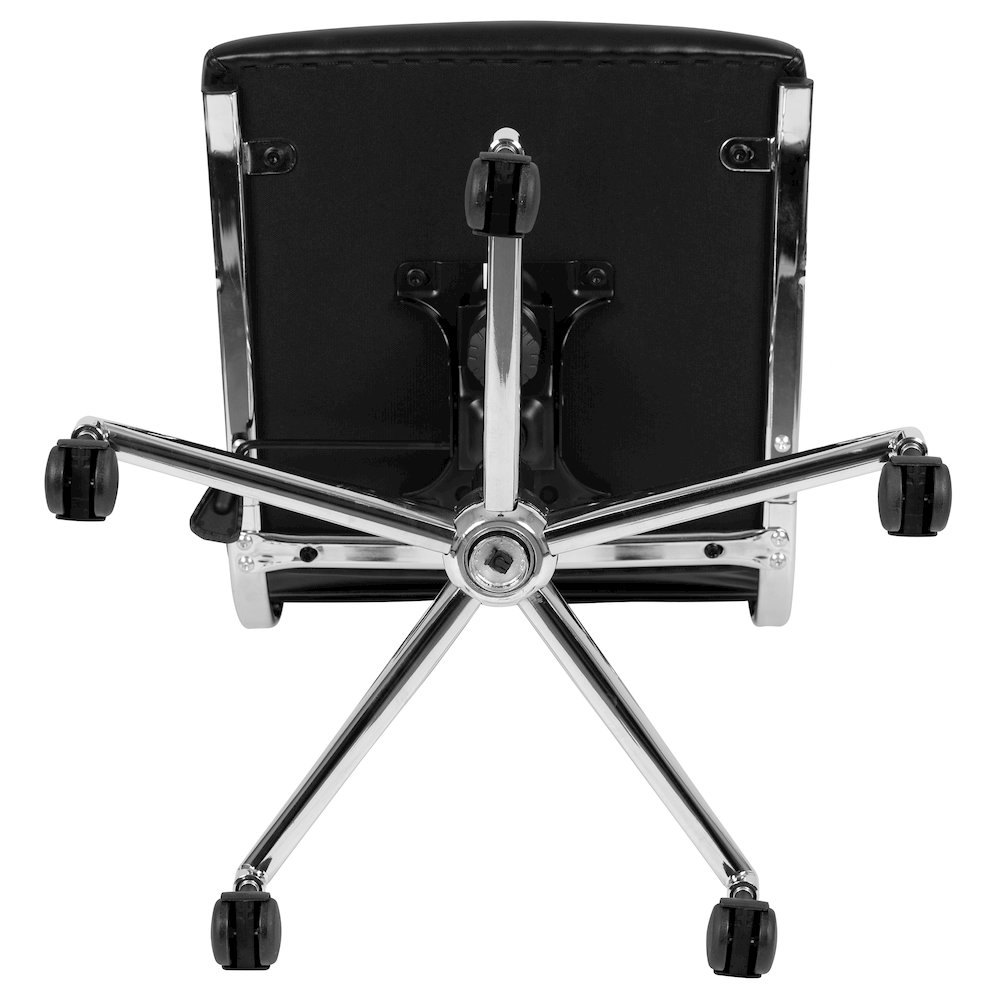 Mid-Back Armless Black LeatherSoft Contemporary Ribbed Executive Swivel Office Chair. Picture 10