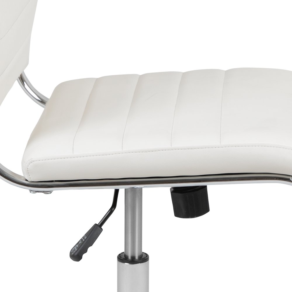 Mid-Back Armless White LeatherSoft Contemporary Ribbed Executive Swivel Office Chair. Picture 7
