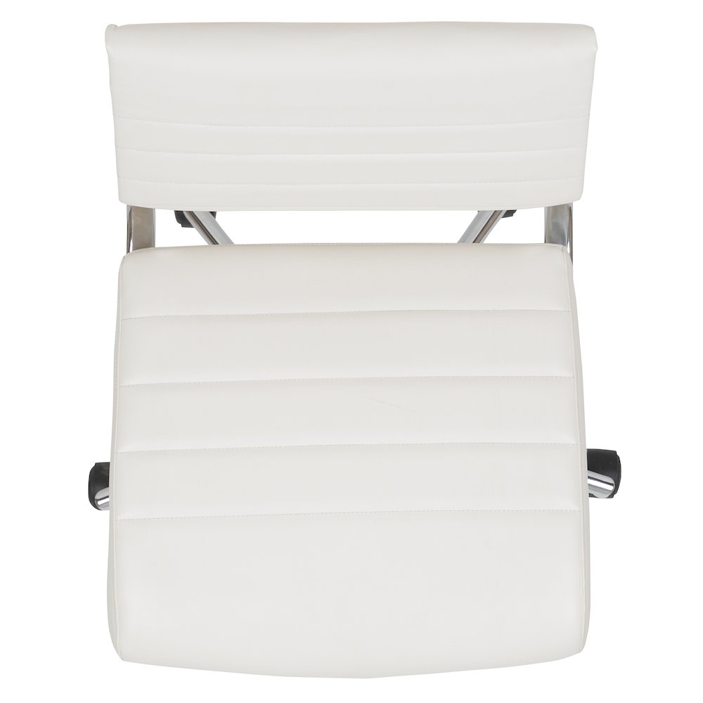 Mid-Back Armless White LeatherSoft Contemporary Ribbed Executive Swivel Office Chair. Picture 9