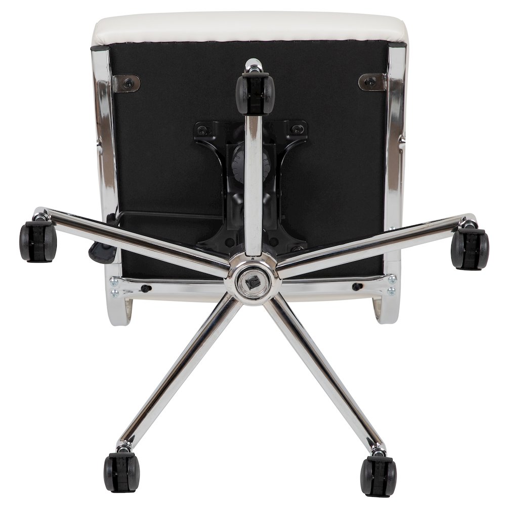 Mid-Back Armless White LeatherSoft Contemporary Ribbed Executive Swivel Office Chair. Picture 10