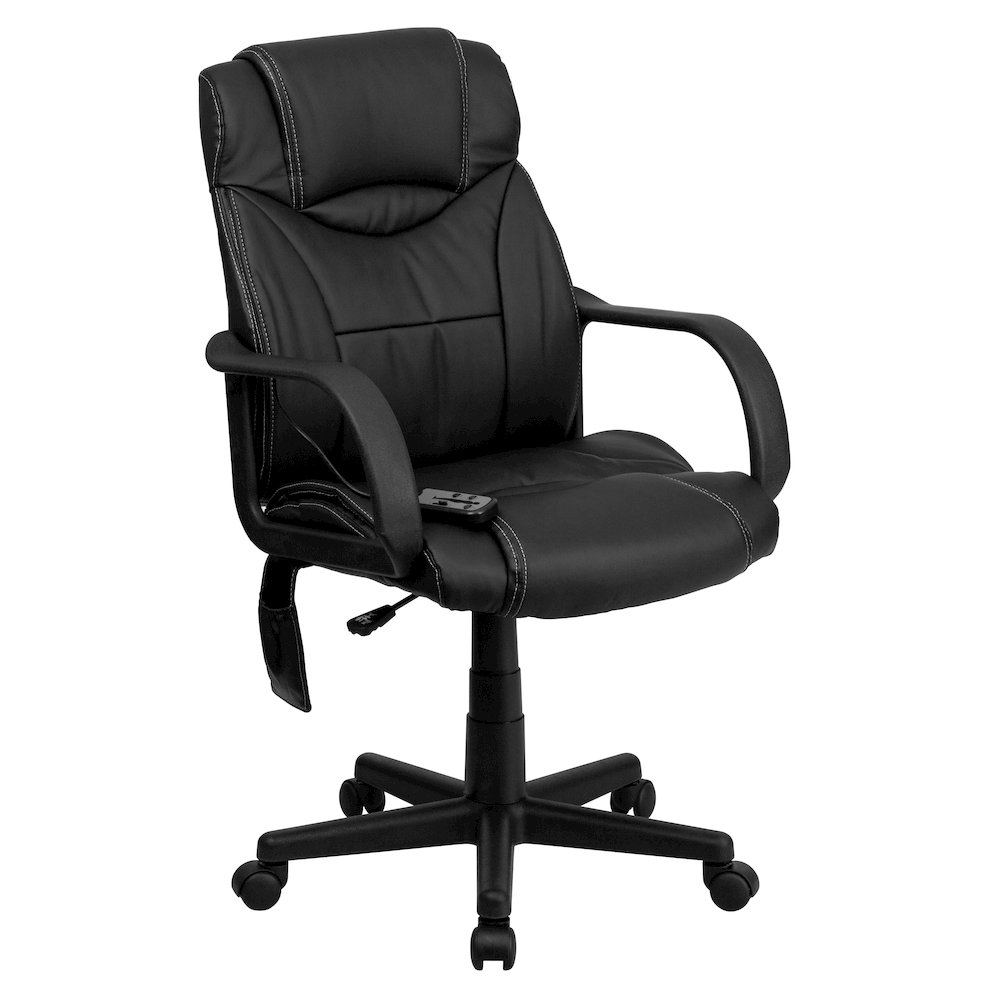 Mid-Back Ergonomic Massaging Black Executive Swivel Office Chair with Arms. Picture 1