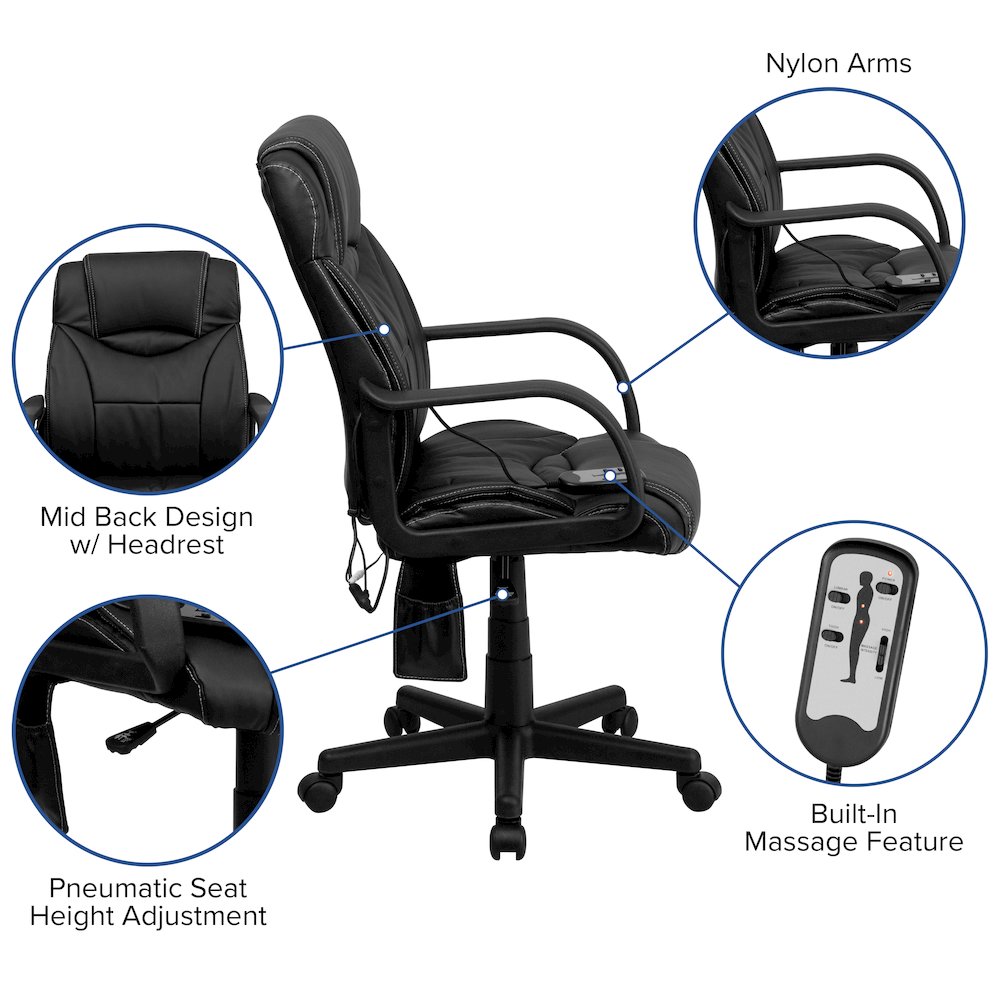 Mid-Back Ergonomic Massaging Black Executive Swivel Office Chair with Arms. Picture 6