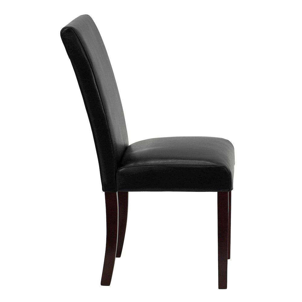 Traditional Black LeatherSoft Upholstered Panel Back Parsons Dining Chair. Picture 3
