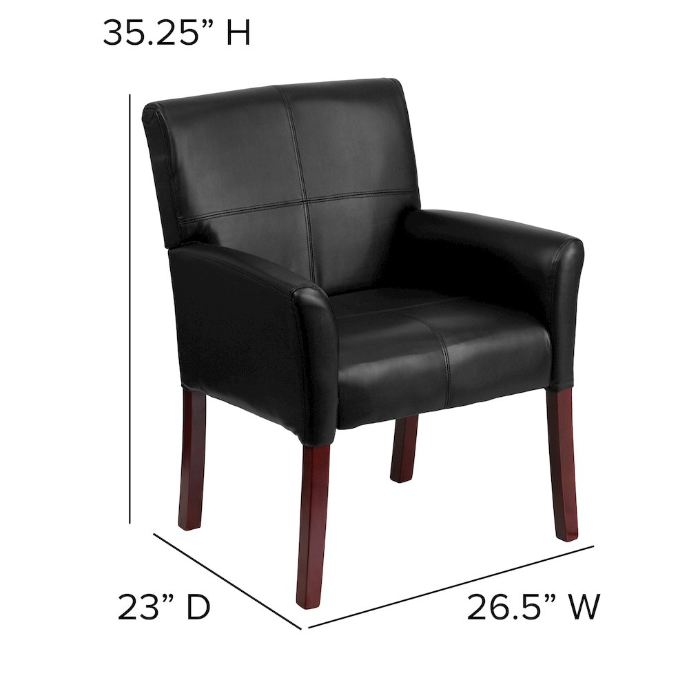 Black LeatherSoft Executive Side Reception Chair with Mahogany Legs. Picture 6