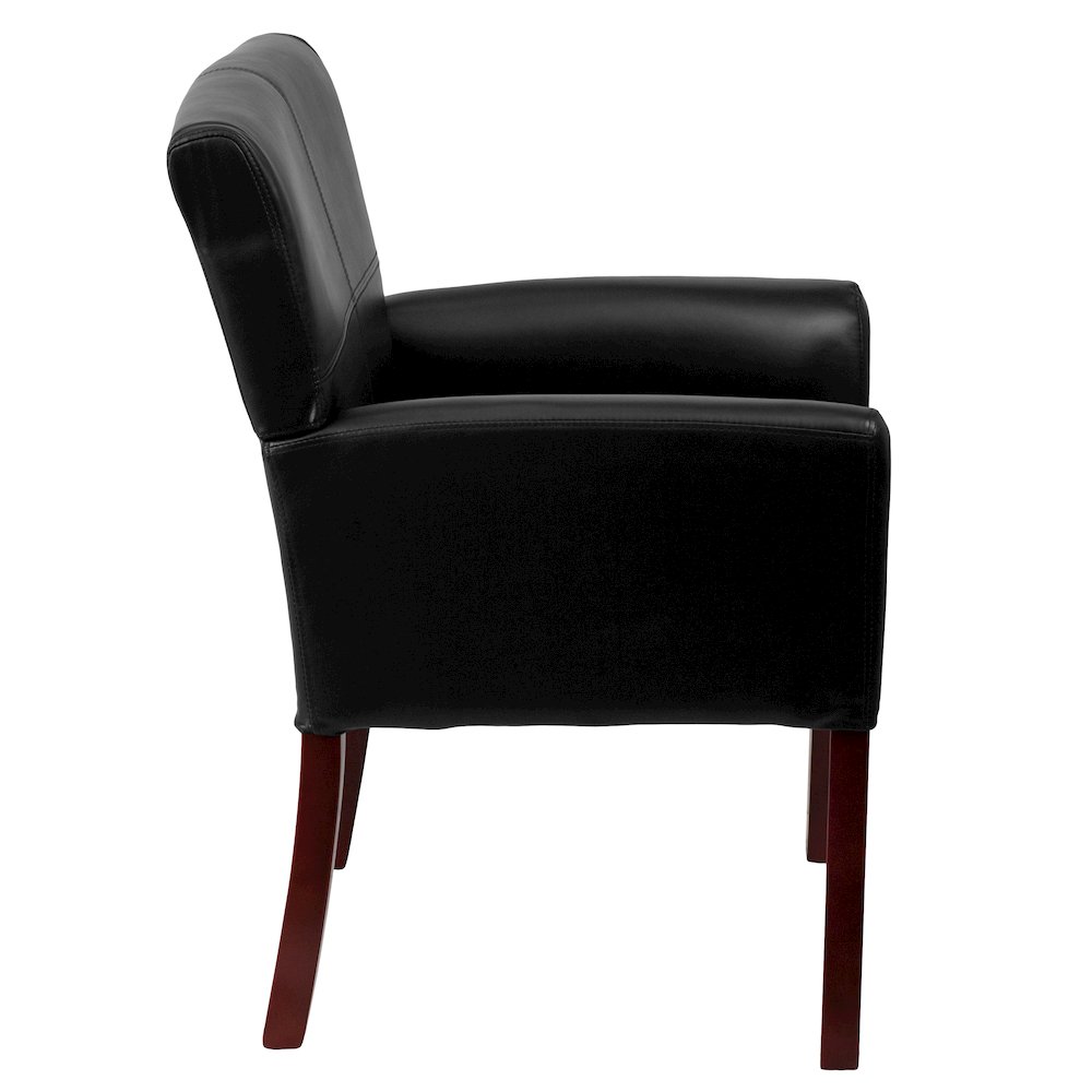 Black LeatherSoft Executive Side Reception Chair with Mahogany Legs. Picture 9