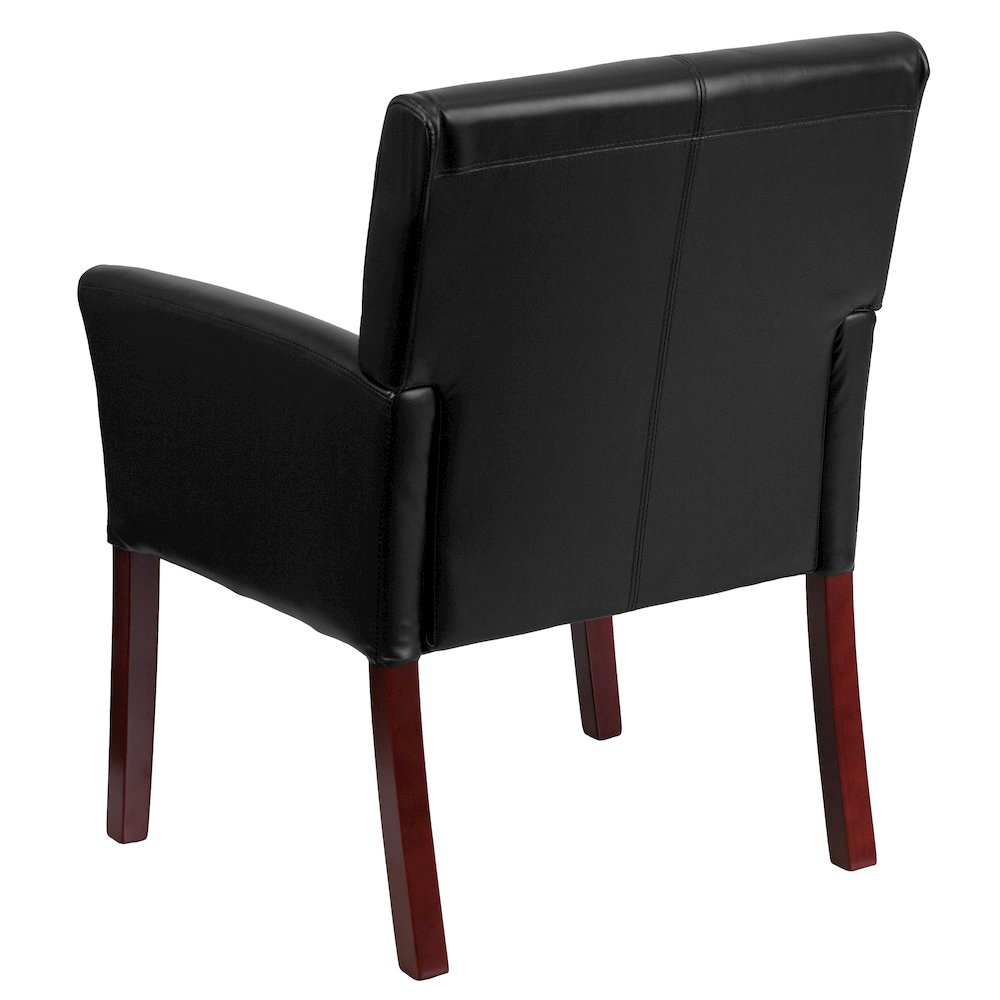 Black LeatherSoft Executive Side Reception Chair with Mahogany Legs. Picture 7