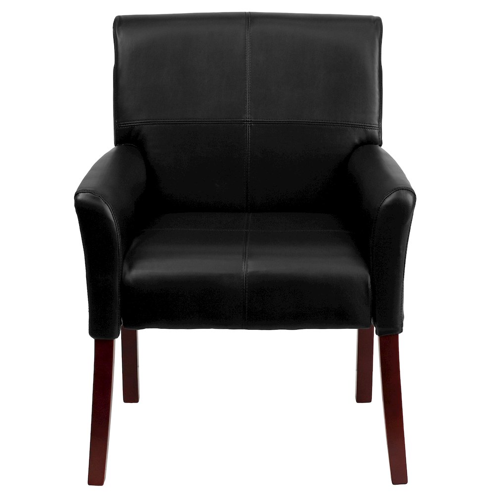 Black LeatherSoft Executive Side Reception Chair with Mahogany Legs. Picture 10