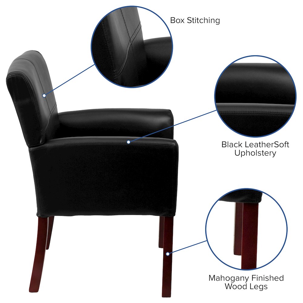 Black LeatherSoft Executive Side Reception Chair with Mahogany Legs. Picture 5