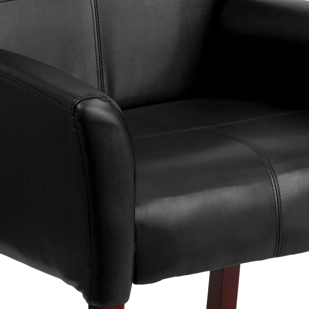 Black LeatherSoft Executive Side Reception Chair with Mahogany Legs. Picture 8