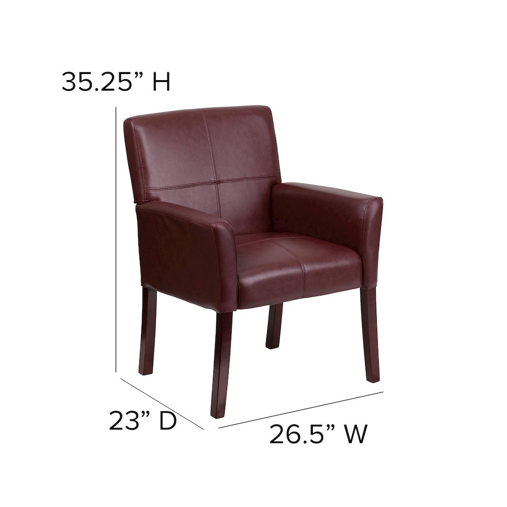 Burgundy LeatherSoft Executive Side Reception Chair with Mahogany Legs. Picture 6