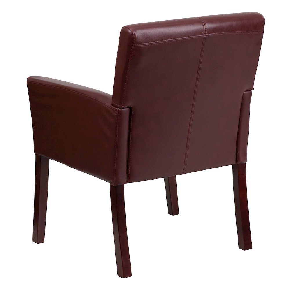 Burgundy LeatherSoft Executive Side Reception Chair with Mahogany Legs. Picture 7
