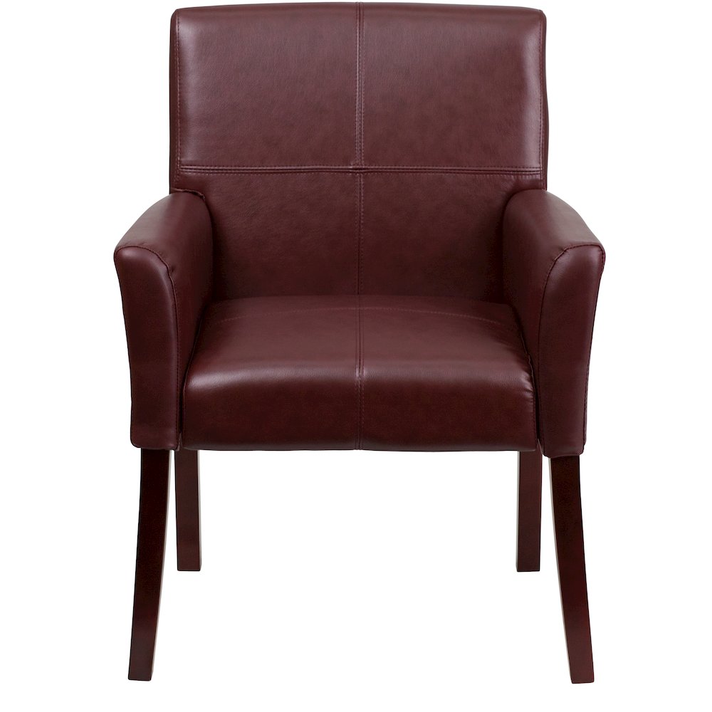 Burgundy LeatherSoft Executive Side Reception Chair with Mahogany Legs. Picture 10
