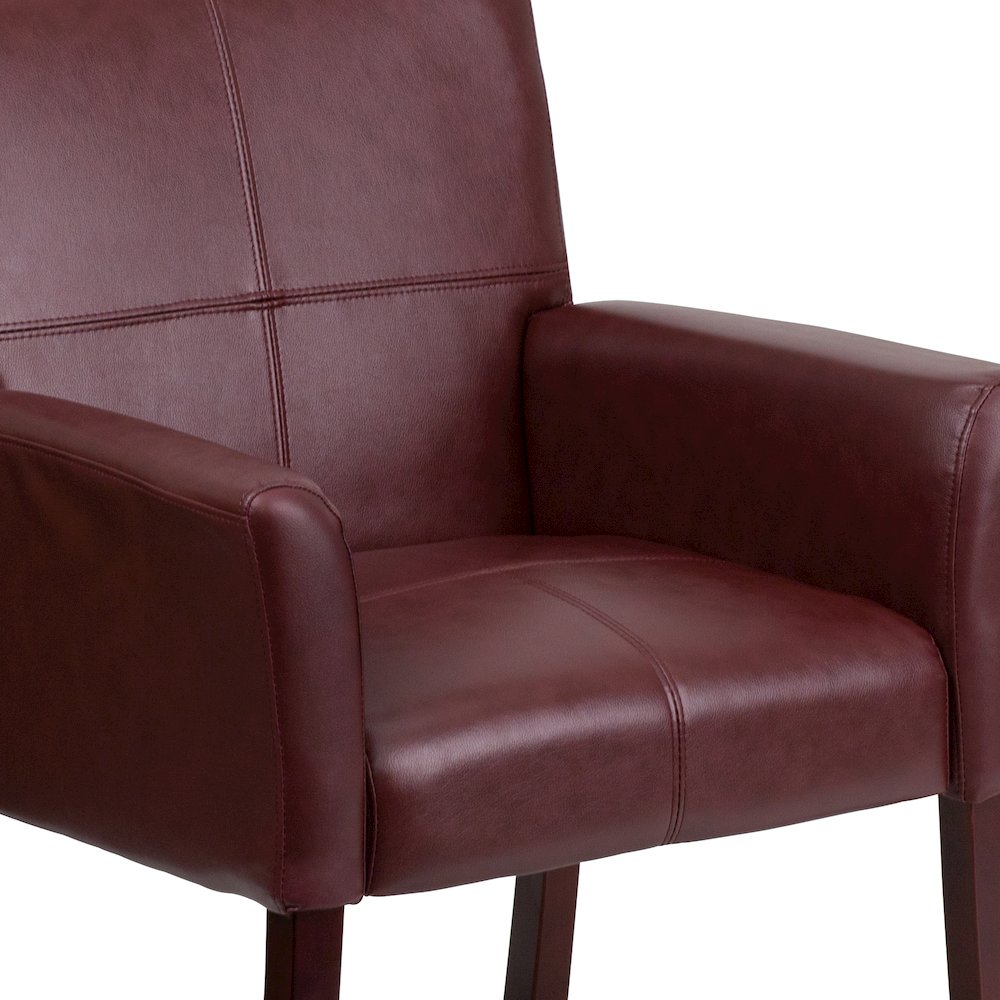 Burgundy LeatherSoft Executive Side Reception Chair with Mahogany Legs. Picture 11