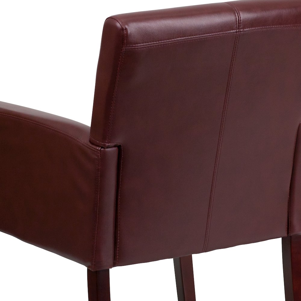 Burgundy LeatherSoft Executive Side Reception Chair with Mahogany Legs. Picture 8