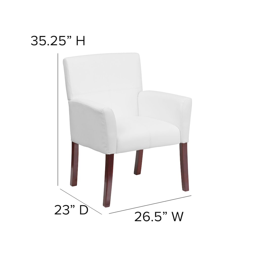 White LeatherSoft Executive Side Reception Chair with Mahogany Legs. Picture 6