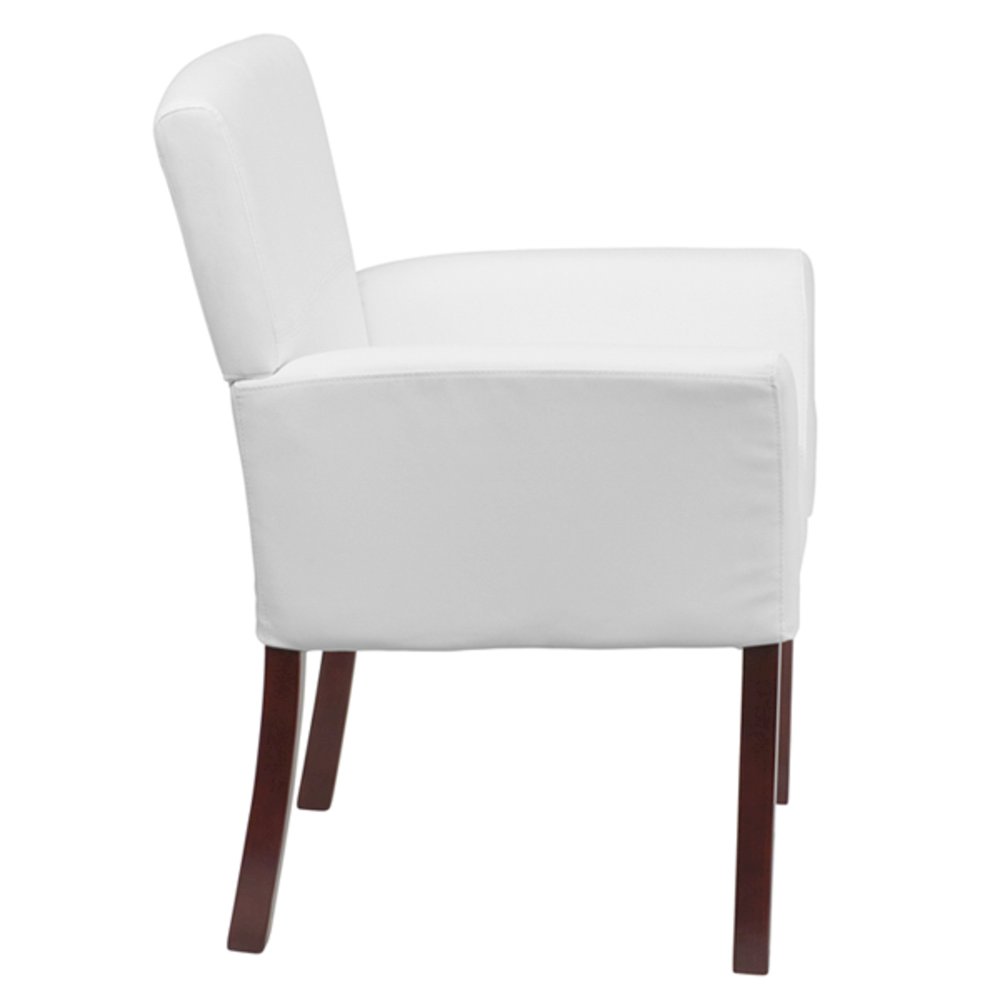 White LeatherSoft Executive Side Reception Chair with Mahogany Legs. Picture 9