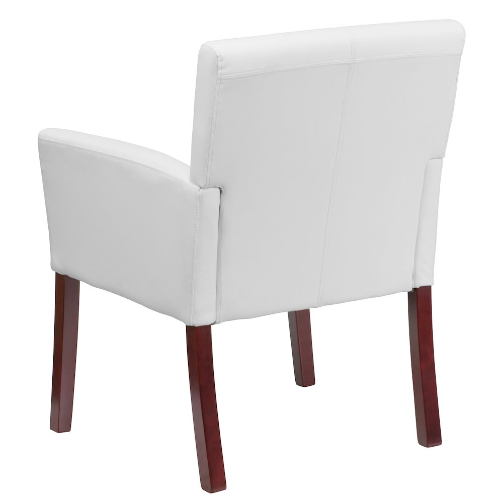 White LeatherSoft Executive Side Reception Chair with Mahogany Legs. Picture 7